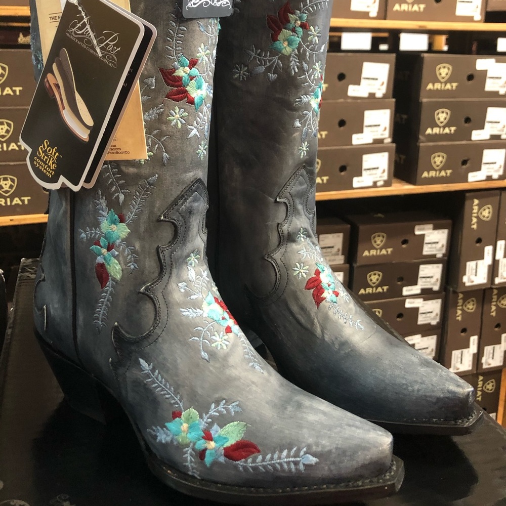 Ladies Dan post custom boots grey blue floral NWT